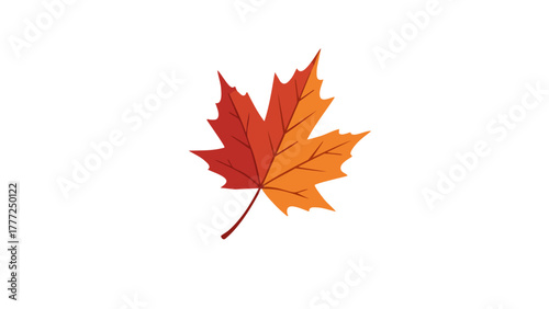 A single maple leaf with vibrant red and orange colors, symbolizing autumn.