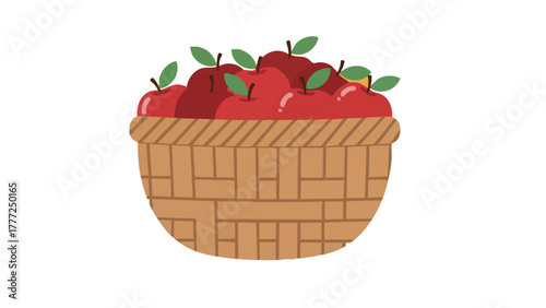 A woven basket overflowing with ripe, red apples, showcasing a bountiful harvest.