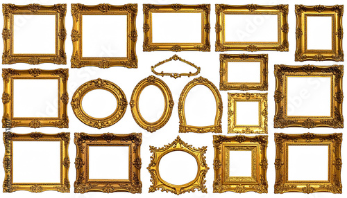 Gold frames collage rectangular, oval, ornate, various sizes