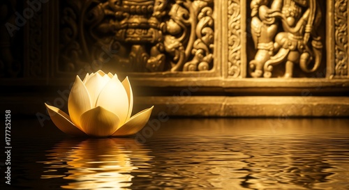 glowing lotus flower on water spiritual ornate background