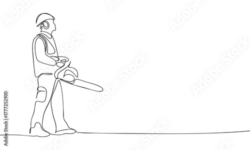 Continuous Line Drawing of a Chainsaw Operator