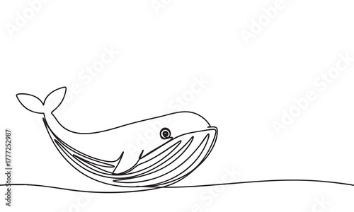 Minimalist Continuous Line Drawing of a Whale