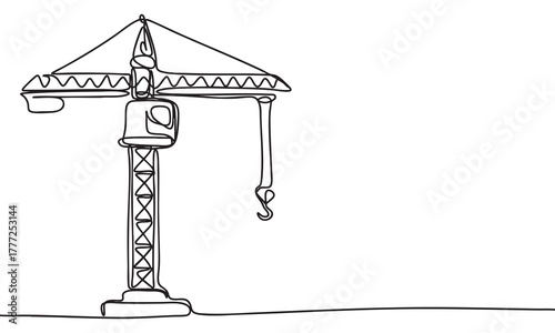 Minimalist Single Line Art of a Tower Crane