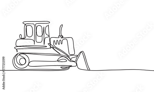 Continuous Line Art of a Bulldozer