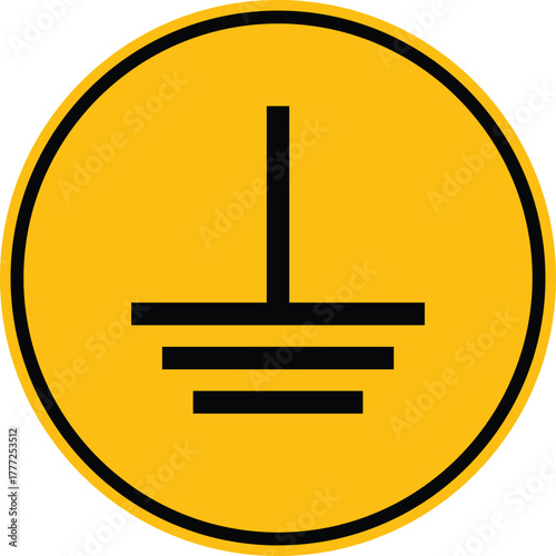 Electrical grounding hazard sign. Earth connection warning caution symbol