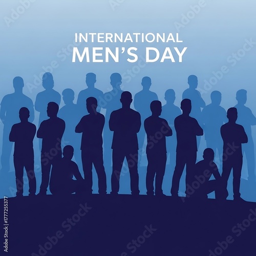 International mens day silhouette group of diverse men standing together