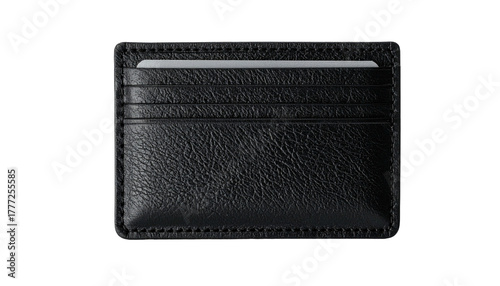 Black leather card holder wallet with cards visible