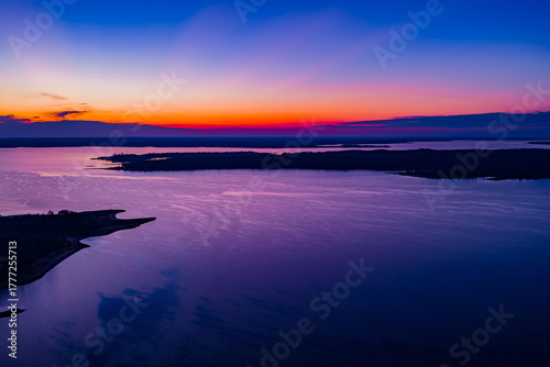 Drone view of Sam Rayburn sunset 3