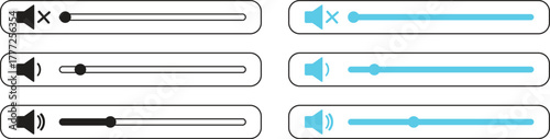 Volume Icon set.Audio player for songs or podcast playlist. Adjust mixer volume level. Equalizer symbol concept for control, filter, balance, tuning, options, and preferences.