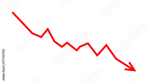 Downfall red arrow line graph business loss concept, stock market investment downward direction, financial loss, stock market crash, economic crisis. Vector illustration.