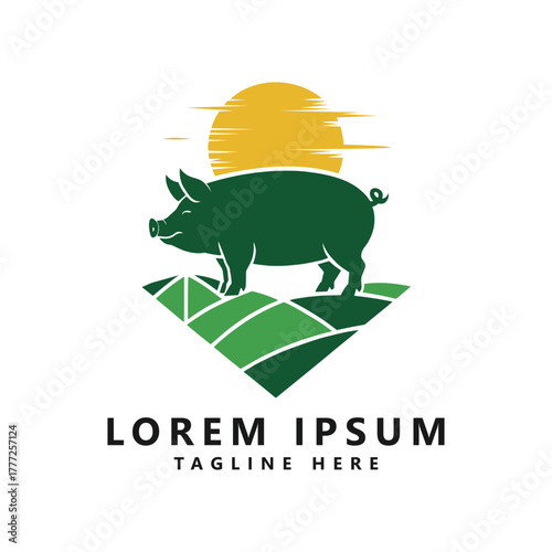 Pig farm logo vector template.