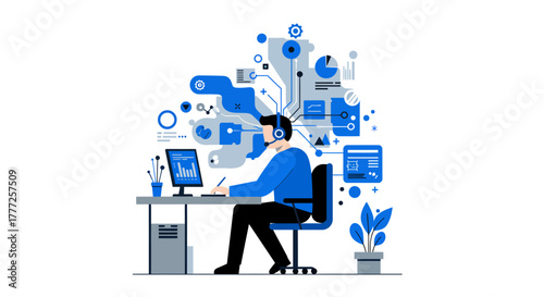 Conceptual Illustration of a Person with Data Processing.
