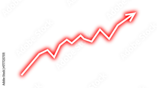 Neon glowing red arrow graph line moving up concept of stock market business growth, increasing financial profit, business grow up trend sign. Shining business graph arrow line. Vector illustration.