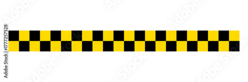 Black and yellow cautionary tape with squire boxes for safety hazard zones roads and construction. Caution ribbon warning line for danger area, police accidents and construction. Vector illustration.