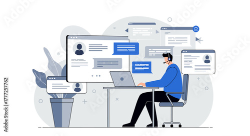 Customer Service Representative Working with Online Chat.