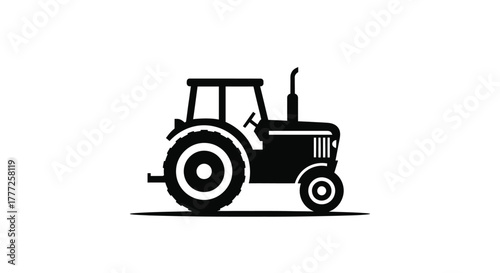 Black tractor icon agricultural machinery illustration simple glyph design element isolated on white background