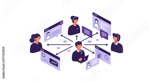 Customer Service Team with Online Communication Illustration.