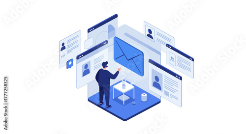 Man Interacting with Email and Profile Screens.