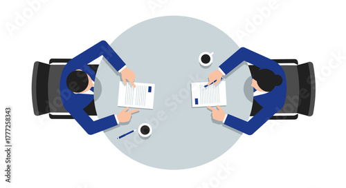 Business Meeting Illustration with Two People at Table.