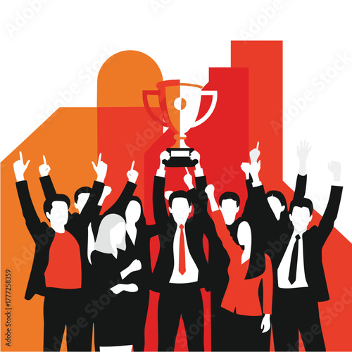 Team Celebration Holding Trophy After Victory.