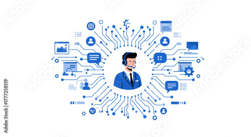 Customer Service Representative with Digital Communication Network.