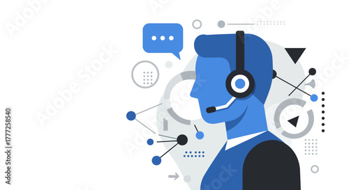 Abstract Blue Customer Service Representative with Headset.