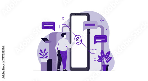 Man Interacting with Smartphone Modern Communication Concept.