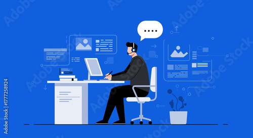 Customer Service Representative Working at a Desk.