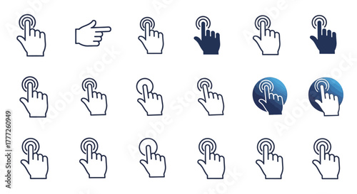 Set of hand cursor icons simple line and glyph design user interface element for web and mobile apps isolated on white background
