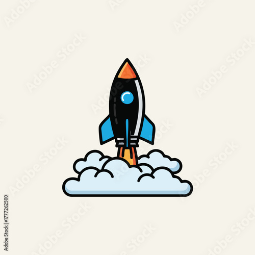 Colorful Cartoon Rocket Ship Launch Illustration.