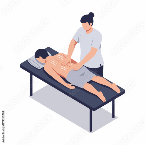 Isometric Relaxing Massage Treatment on Table at Spa Center Illustration
