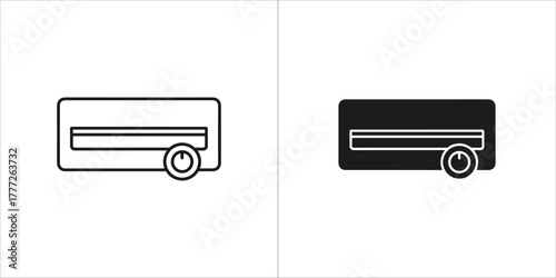 Set of two icons representing an air conditioner, one in outline and one in solid black