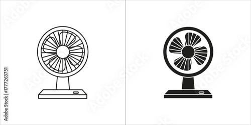 Set of two fan icons, one outline and one solid black