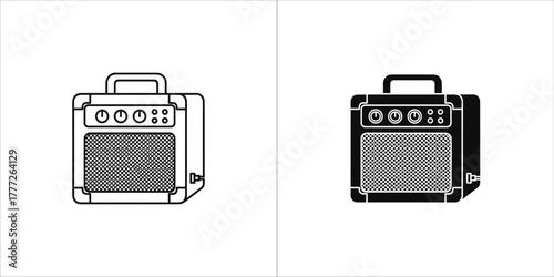 Two guitar amplifier icons, one outlined and one solid black