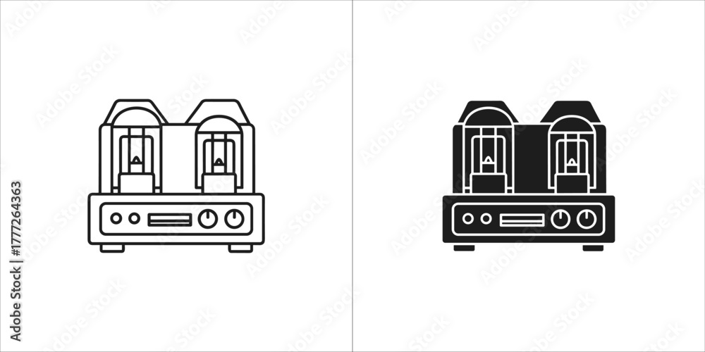 Naklejka premium Audio amplifier icon with vacuum tubes