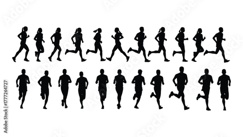 Running people silhouettes collection isolated on white background, Vector