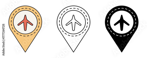 Location pin with airplane icon isolated vector illustration