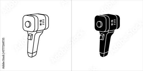 Infrared thermometer gun icon in outline and solid black