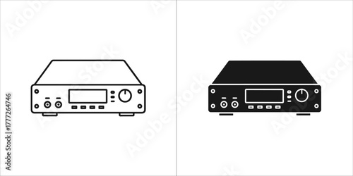 Line art and solid black icon of a stereo receiver