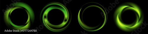 Bright green abstract geometric smooth blurred circles rings on the black background, perfect for design, labels, and modern branding projects. Vector illustration design