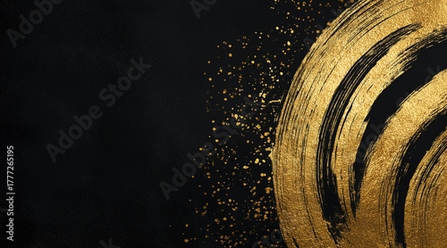 円形を描く金色のブラシテクスチャと黒背景