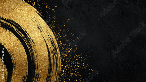 円形を描く金色のブラシテクスチャと黒背景