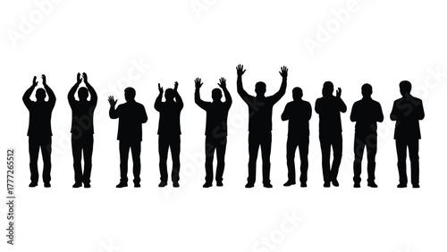 Group of people silhouettes cheering and applauding isolated on white background, Vector