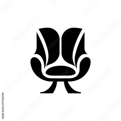 Stylized black chair illustration on transparent background silhouette