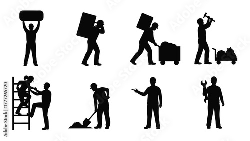 Occupational worker silhouettes isolated on white background, Vector