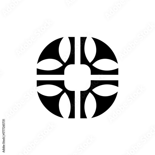 Abstract floral circular design on transparent background silhouette