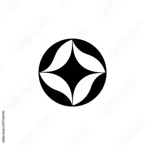 Abstract floral design in a circle on transparent background silhouette