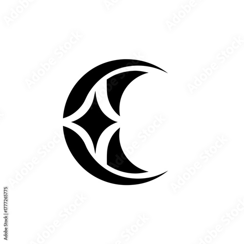 Crescent moon with star in center on transparent background silhouette