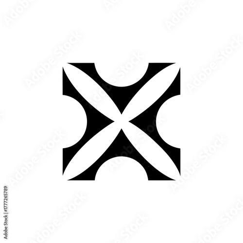 Black and white cloverleaf design on transparent background silhouette
