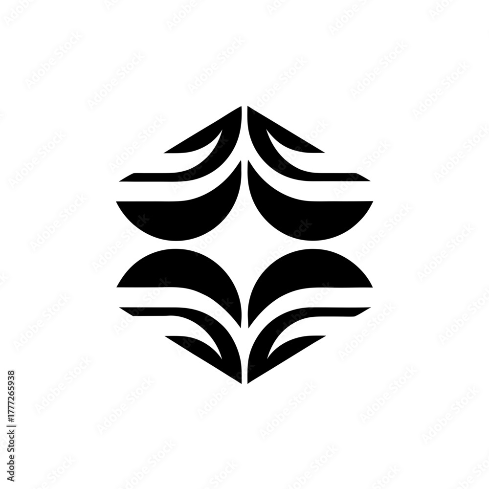 Fototapeta premium Abstract symmetrical black shape on transparent background silhouette